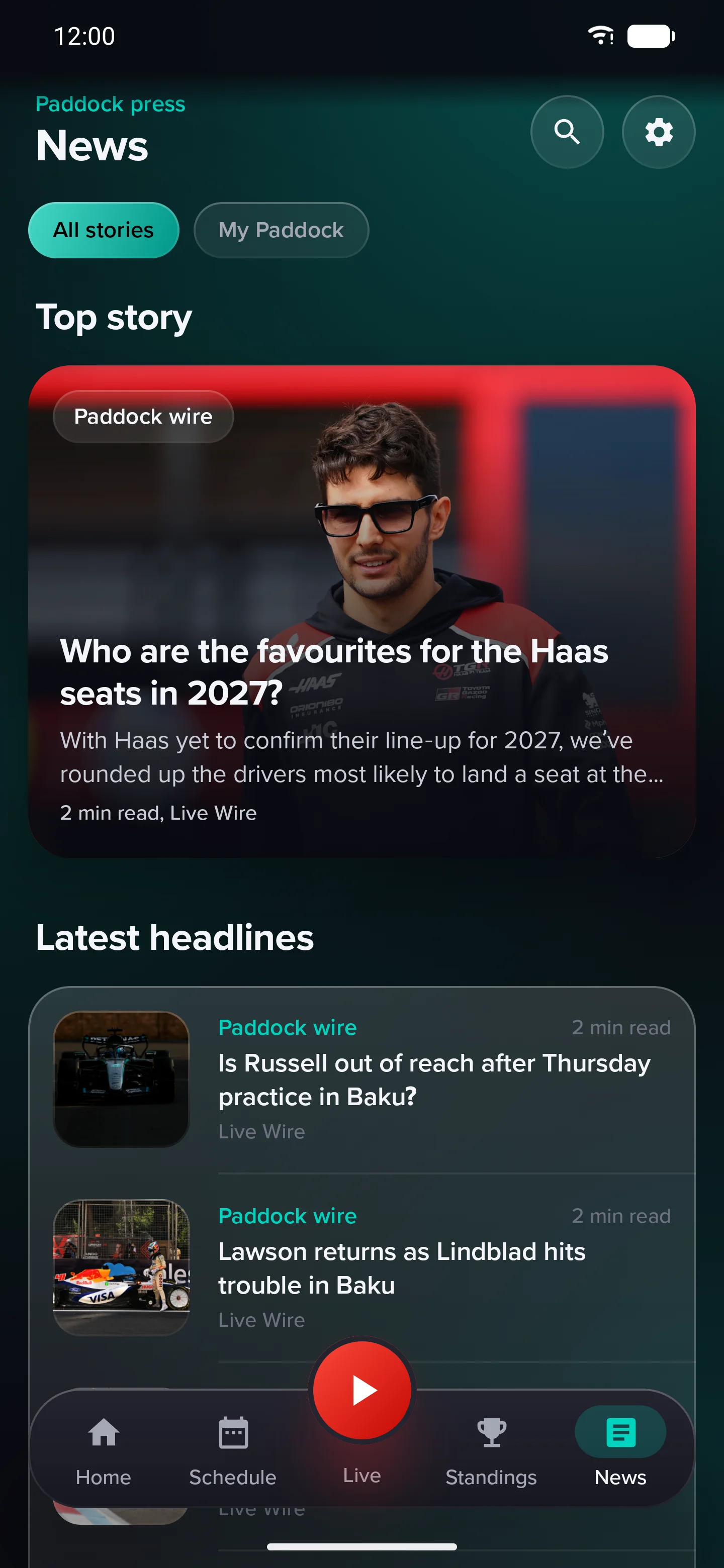 Pitwall news screen